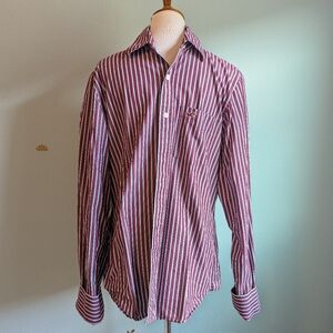 Hollister Maroon Striped Button-Up Shirt